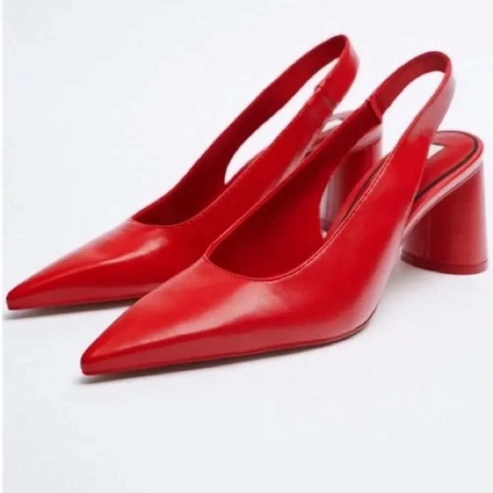 Zara Red Faux Patent Leather Slingback Pumps Heels Size US 8.5/EU 39 - Picture 2 of 8
